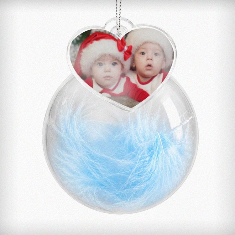 Modal Additional Images for Personalised Photo Upload Blue Feather Glass Bauble