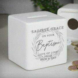 (image for) Personalised Wreath Ceramic Square Money Box