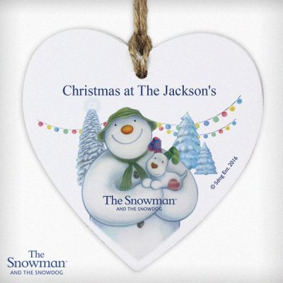 (image for) Personalised The Snowman and the Snowdog Wooden Heart Decoration