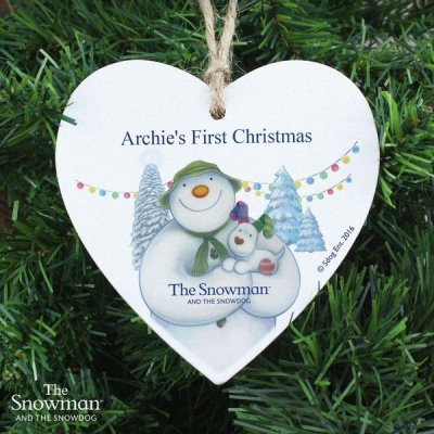 (image for) Personalised The Snowman and the Snowdog Wooden Heart Decoration