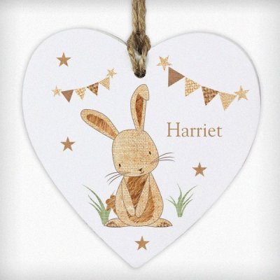 (image for) Personalised Hessian Rabbit Wooden Heart Decoration