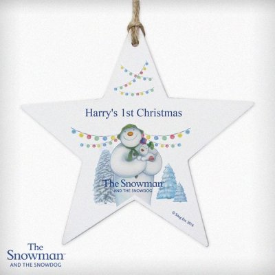 (image for) Personalised The Snowman and the Snowdog Wooden Star Decoration