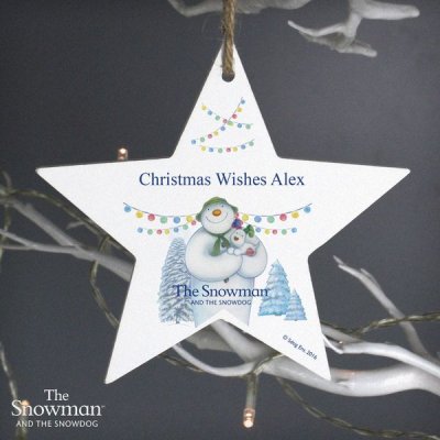 (image for) Personalised The Snowman and the Snowdog Wooden Star Decoration