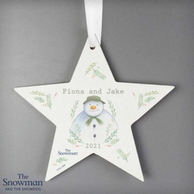 (image for) Personalised The Snowman Winter Garden Wooden Star Decoration