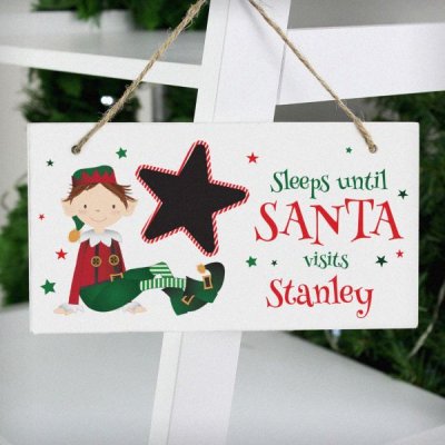 (image for) Personalised Elf Christmas Chalk Countdown Wooden Sign