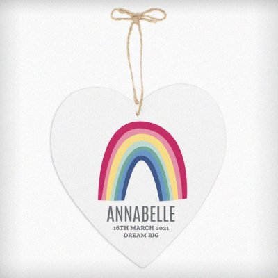 (image for) Personalised Rainbow Large Wooden Heart Decoration