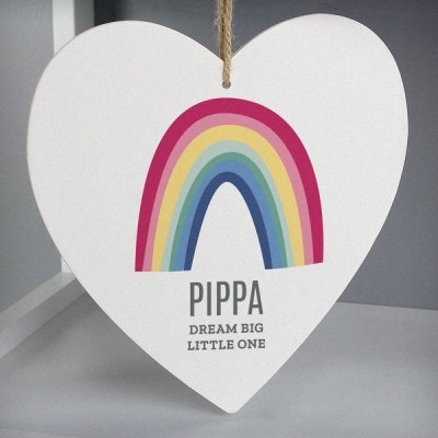 (image for) Personalised Rainbow Large Wooden Heart Decoration
