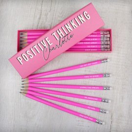 (image for) Personalised Positive Thinking Box and 12 Pink HB Pencils