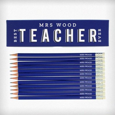 (image for) Personalised Best Teacher Ever Box and 12 Blue HB Pencils