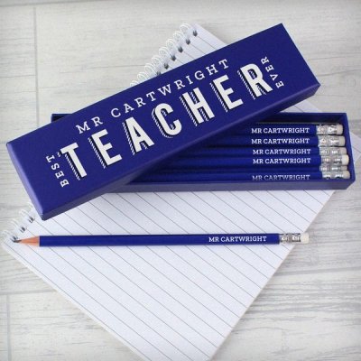 (image for) Personalised Best Teacher Ever Box and 12 Blue HB Pencils