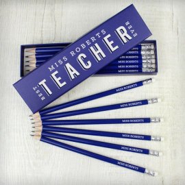 (image for) Personalised Best Teacher Ever Box and 12 Blue HB Pencils