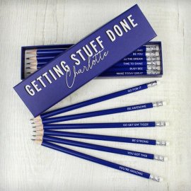 (image for) Personalised Getting Stuff Done Box and 12 Blue HB Pencils