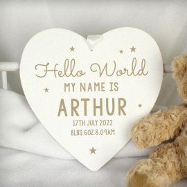 (image for) Personalised Hello World Large Wooden Heart Decoration