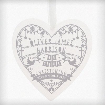 (image for) Personalised Grey Papercut Style Large Wooden Heart