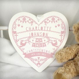 (image for) Personalised Pink Papercut Style Large Wooden Heart