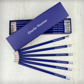(image for) Personalised Name Only Box and 12 Blue HB Pencils