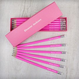 (image for) Personalised Name Only Box and 12 Pink HB Pencils