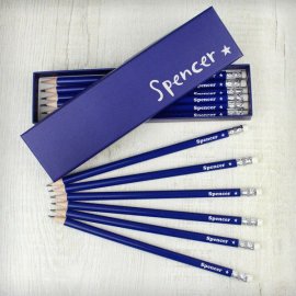 (image for) Personalised Star Box and 12 Blue HB Pencils