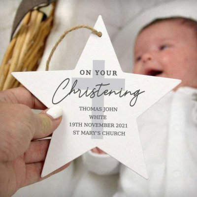(image for) Personalised On Your Christening Wooden Star Decoration