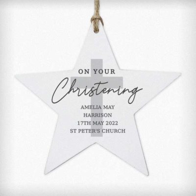 (image for) Personalised On Your Christening Wooden Star Decoration