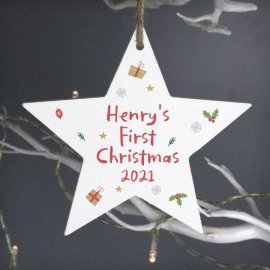 (image for) Personalised First Christmas Wooden Star Decoration