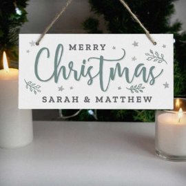 (image for) Personalised Merry Christmas White Wooden Sign