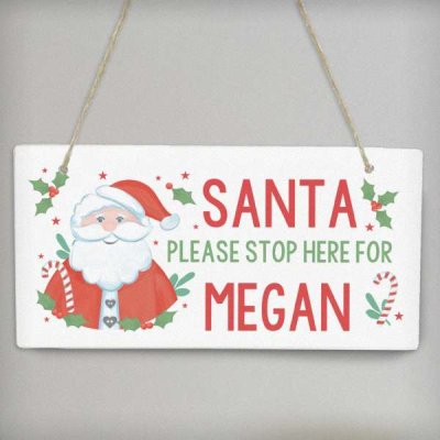 (image for) Personalised Santa Stop Here Wooden Sign