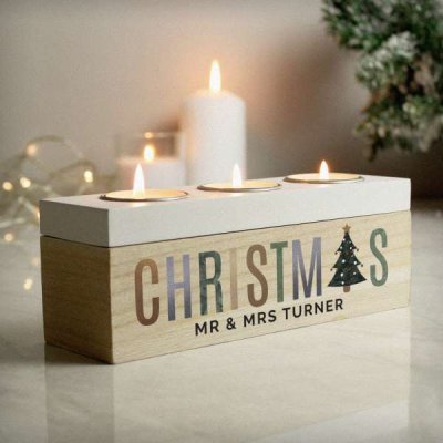 (image for) Personalised Christmas Tree Triple Tea Light Box