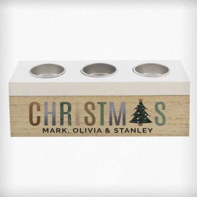 (image for) Personalised Christmas Tree Triple Tea Light Box