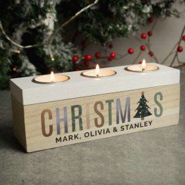 (image for) Personalised Christmas Tree Triple Tea Light Box