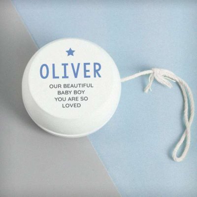 (image for) Personalised Blue Star White Wooden Yoyo