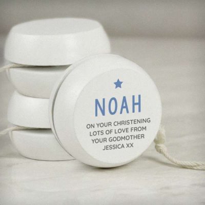 (image for) Personalised Blue Star White Wooden Yoyo
