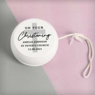 (image for) Personalised On Your Christening White Wooden Yoyo