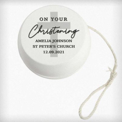 (image for) Personalised On Your Christening White Wooden Yoyo