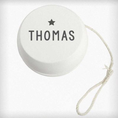 (image for) Personalised Grey Star White Wooden Yoyo