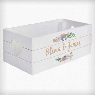 (image for) Personalised Floral Couples White Wooden Crate