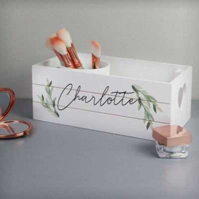 (image for) Personalised Name Only Botanical White Wooden Crate