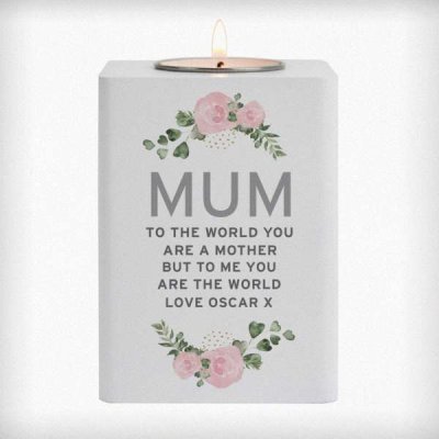 (image for) Personalised Abstract Rose White Wooden Tea light Holder