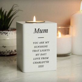 (image for) Personalised Free Text White Wooden Tea light Holder