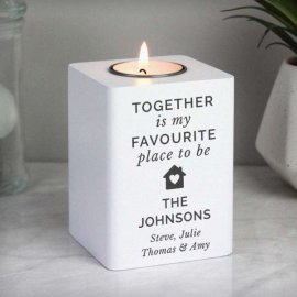 (image for) Personalised Home White Wooden Tea light Holder