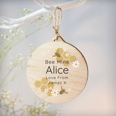 (image for) Personalised Bee Round Wooden Bauble Decoration