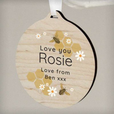 (image for) Personalised Bee Round Wooden Bauble Decoration