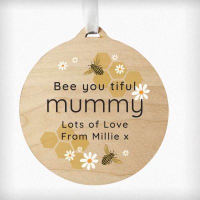 (image for) Personalised Bee Round Wooden Bauble Decoration