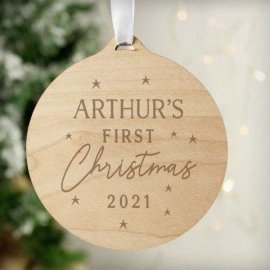(image for) Personalised Baby's First Christmas Round Wooden Bauble Decoration