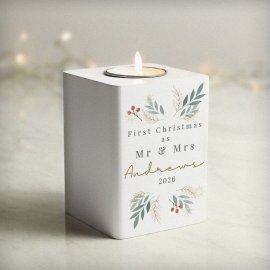 (image for) Personalised Christmas Foliage White Tealight Holder