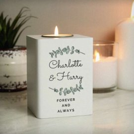 (image for) Personalised Botanical White Wooden Tea light Holder