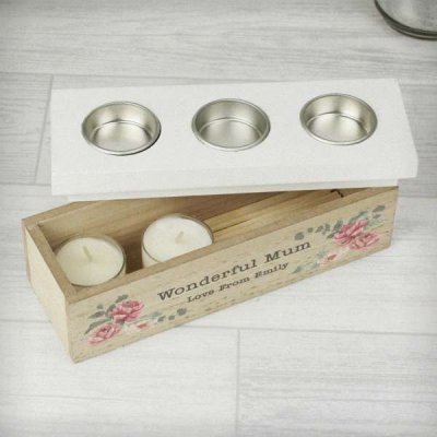 (image for) Personalised Floral Watercolour Triple Tealight Box