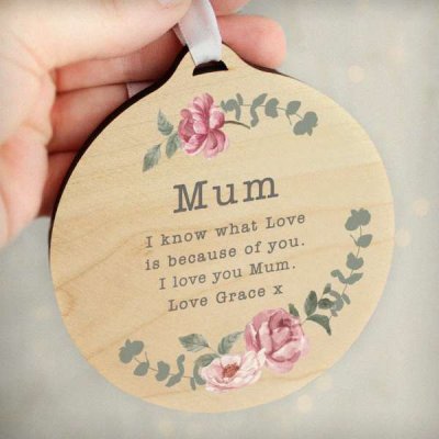 (image for) Personalised Floral Watercolour Round Wooden Decoration