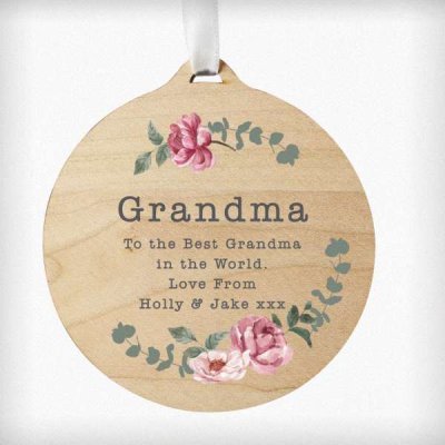 (image for) Personalised Floral Watercolour Round Wooden Decoration