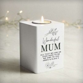 (image for) Personalised Floral White Wooden Tea light Holder